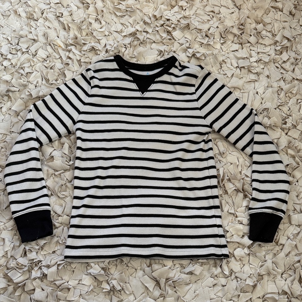 J. Crewcuts Black and White Striped Long Sleeve Thermal tee - M 8/9